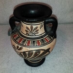 Handcrafted Ceramic Vase with Black and Red Patterns